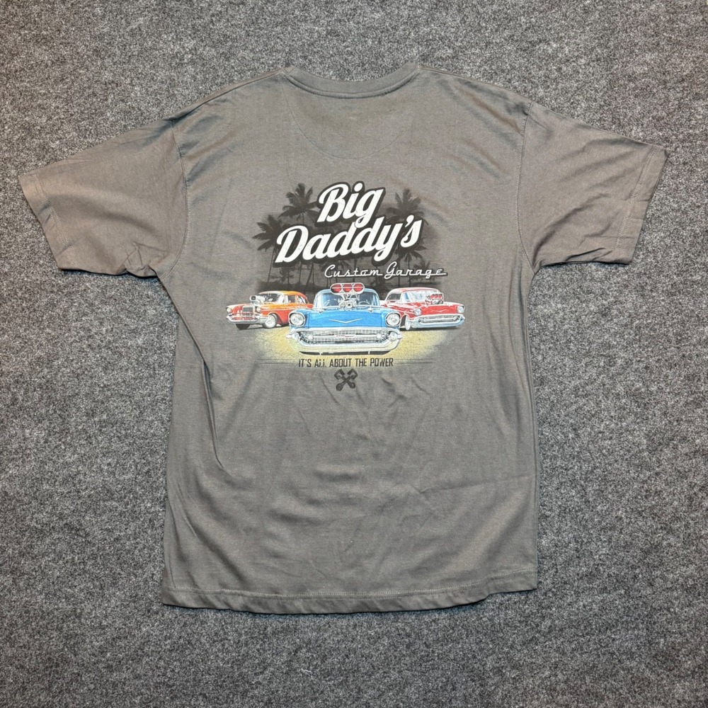 Newport Blue Big Daddys Custom Garage Graphic T-Shirt Gray Mens XL Hot Rod Car